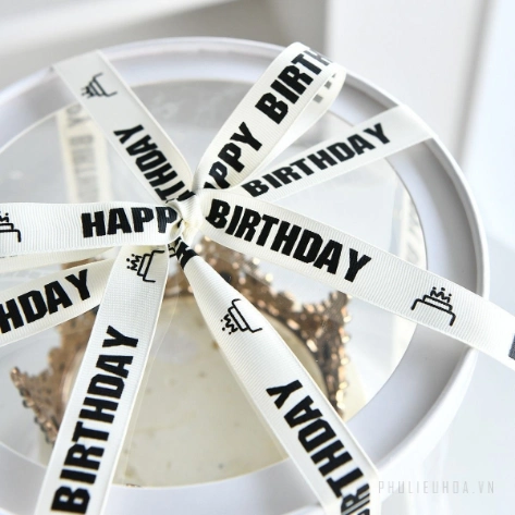 Ruy băng sinh nhật trắng sữa khổ 2cm x 22m Happy Birth Day ảnh 8