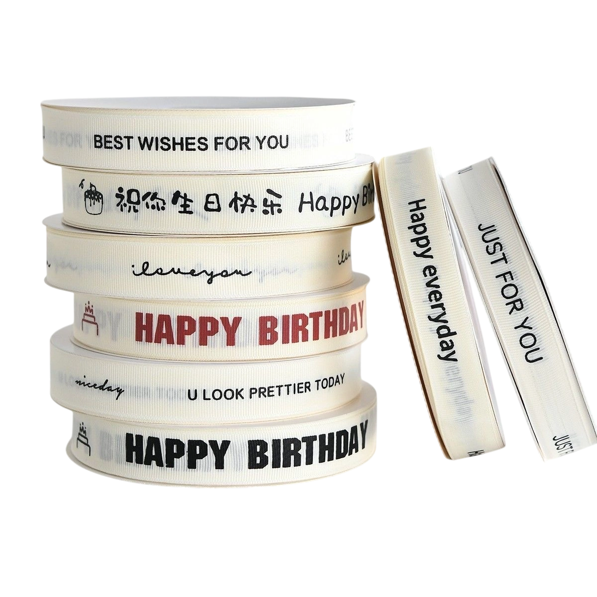 Ruy băng sinh nhật trắng sữa khổ 2cm x 22m Happy Birth Day ảnh 1