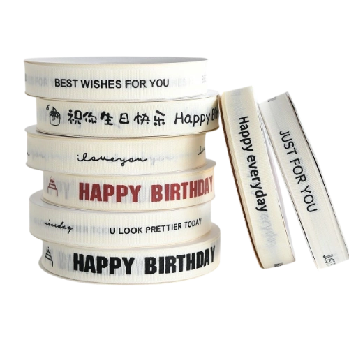 Ảnh sản phẩm Ruy băng sinh nhật trắng sữa khổ 2cm x 22m Happy Birth Day 1