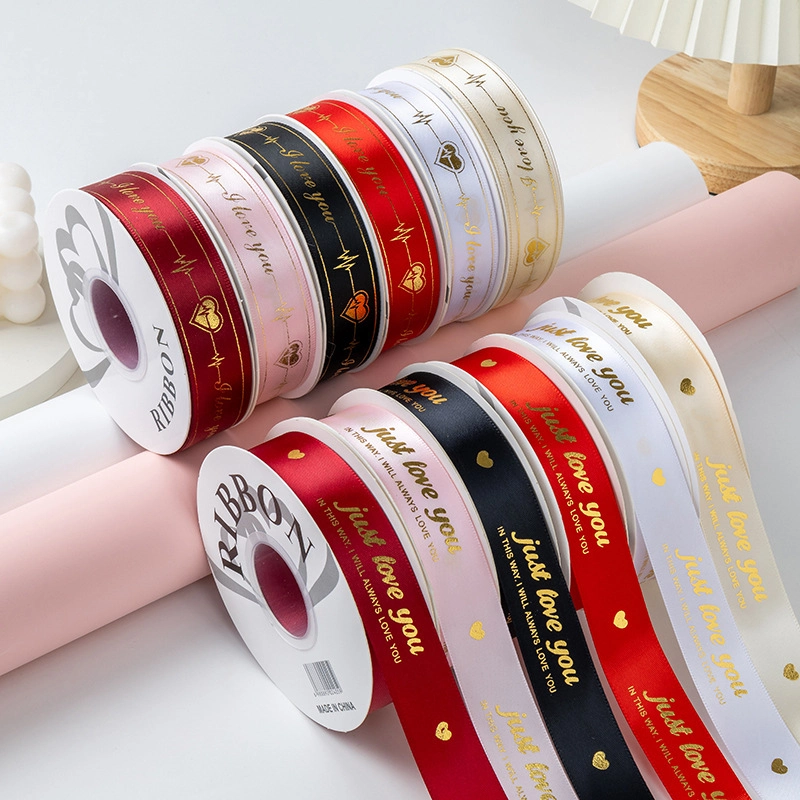Ruy băng satin in chữ nhũ đồng Just Love You khổ 2.5cm x 32yard ảnh 3