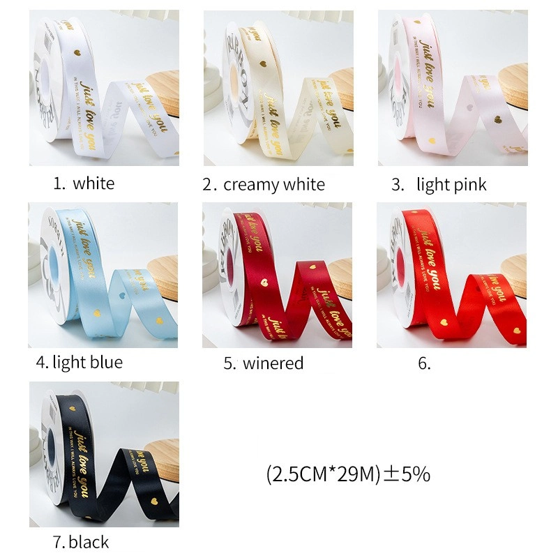 Ruy băng satin in chữ nhũ đồng Just Love You khổ 2.5cm x 32yard ảnh 4