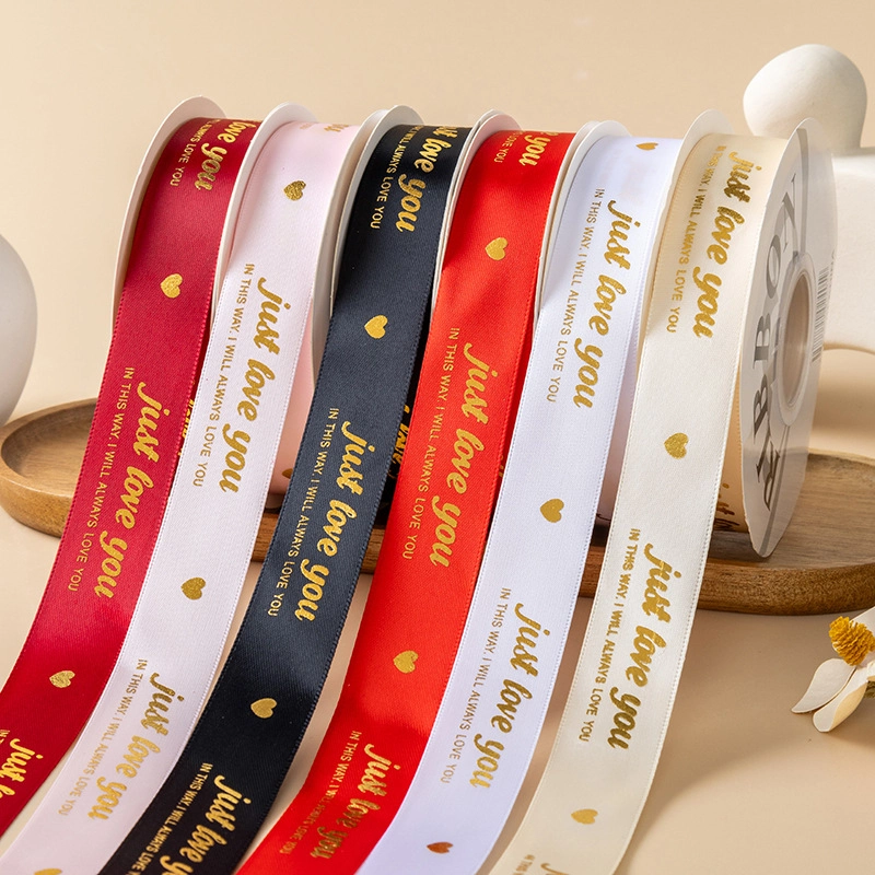 Ruy băng satin in chữ nhũ đồng Just Love You khổ 2.5cm x 32yard ảnh 5