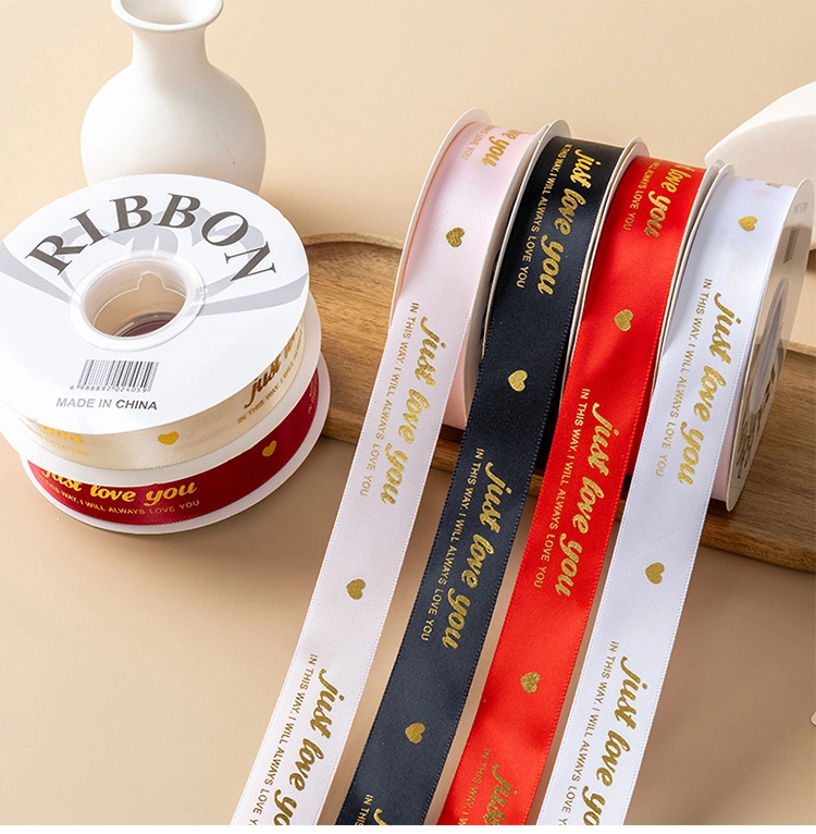 Ruy băng satin in chữ nhũ đồng Just Love You khổ 2.5cm x 32yard ảnh 7