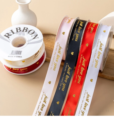 Ruy băng satin in chữ nhũ đồng Just Love You khổ 2.5cm x 32yard ảnh 7