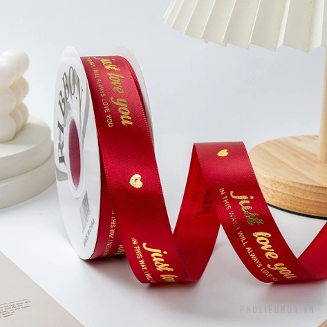 Ruy băng satin in chữ nhũ đồng Just Love You khổ 2.5cm x 32yard ảnh 11
