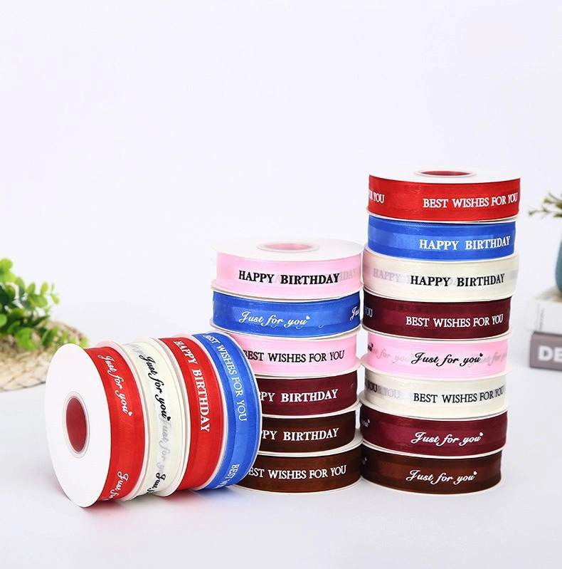 Ruy băng voan trong suốt in chữ 2,5cm x 32 yard ảnh 2
