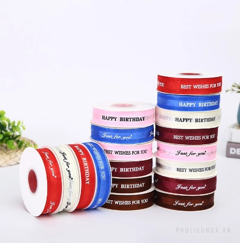 Ruy băng voan trong suốt in chữ 2,5cm x 32 yard ảnh 2