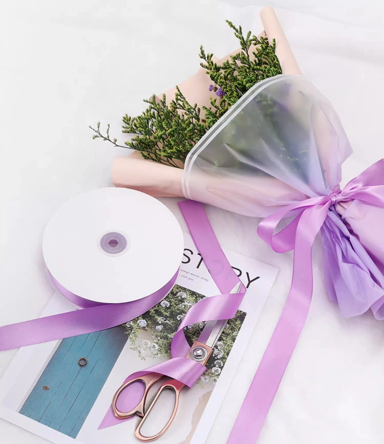 Cuộn ruy băng lụa trơn lớn 2,5cm x 80yard gói hoa buộc quà và trang trí sự kiện ảnh 4