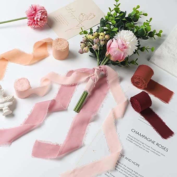 Cuộn ruy băng vải voan Chiffon xé tua viền 4cm x 5yard ảnh 2