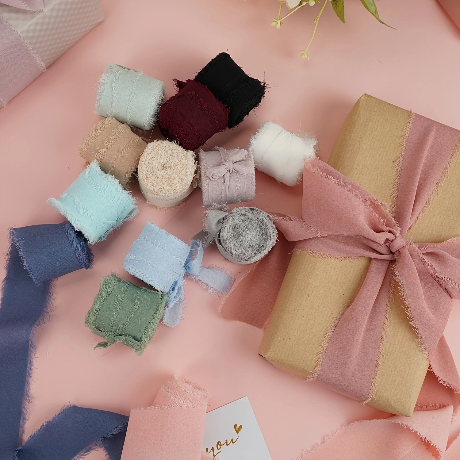 Cuộn ruy băng vải voan Chiffon xé tua viền 4cm x 5yard ảnh 4