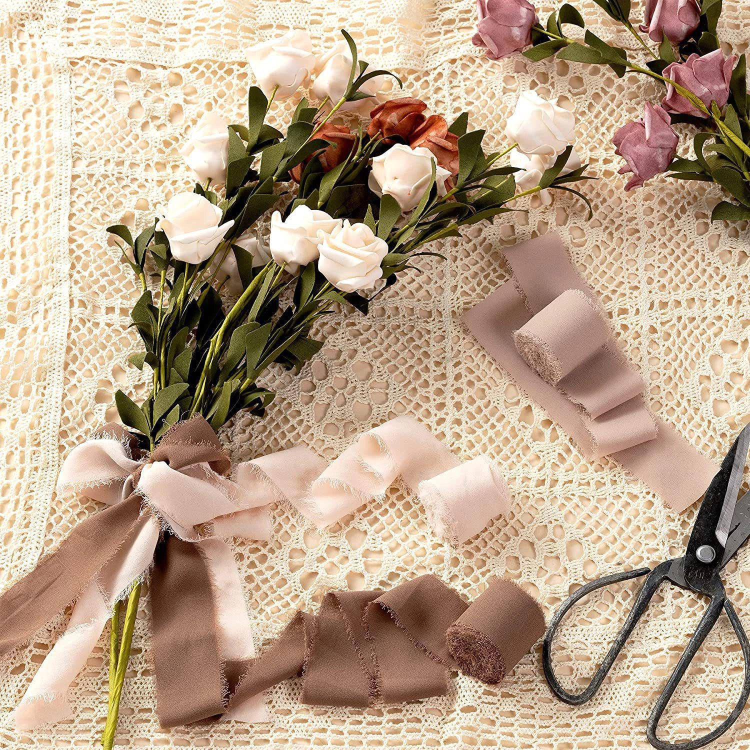 Cuộn ruy băng vải voan Chiffon xé tua viền 4cm x 5yard ảnh 5