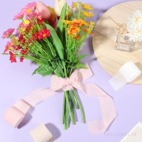 Cuộn ruy băng vải voan Chiffon xé tua viền 4cm x 5yard ảnh 6