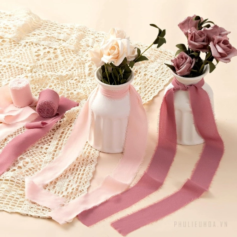 Cuộn ruy băng vải voan Chiffon xé tua viền 4cm x 5yard ảnh 9