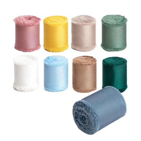 Cuộn ruy băng vải lụa silk xé tua viền 4cm x 5yard (1 cuộn) ảnh 1