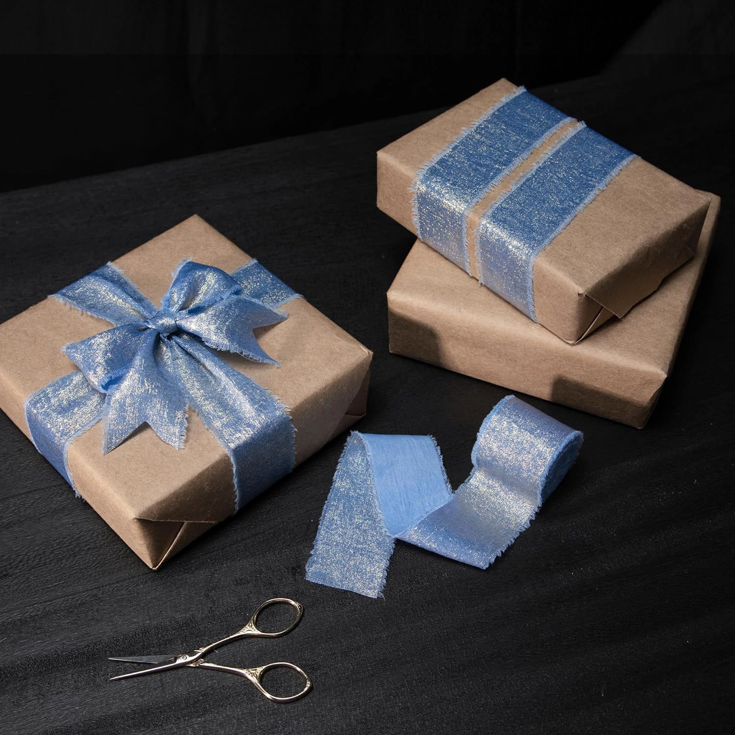 Cuộn ruy băng vải lụa phủ nhũ bạc đồng xé tua viền 4cm x 5yard (1 cuộn) ảnh 11