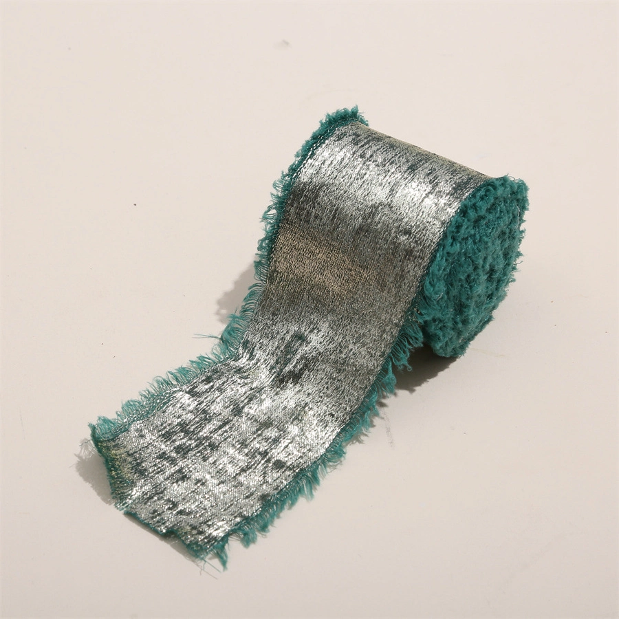 Cuộn ruy băng vải lụa phủ nhũ bạc đồng xé tua viền 4cm x 5yard (1 cuộn) ảnh 18