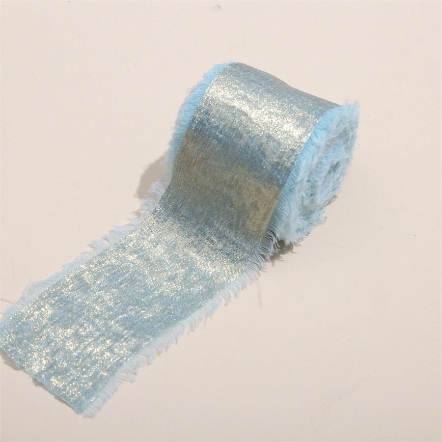 Cuộn ruy băng vải lụa phủ nhũ bạc đồng xé tua viền 4cm x 5yard (1 cuộn) ảnh 21