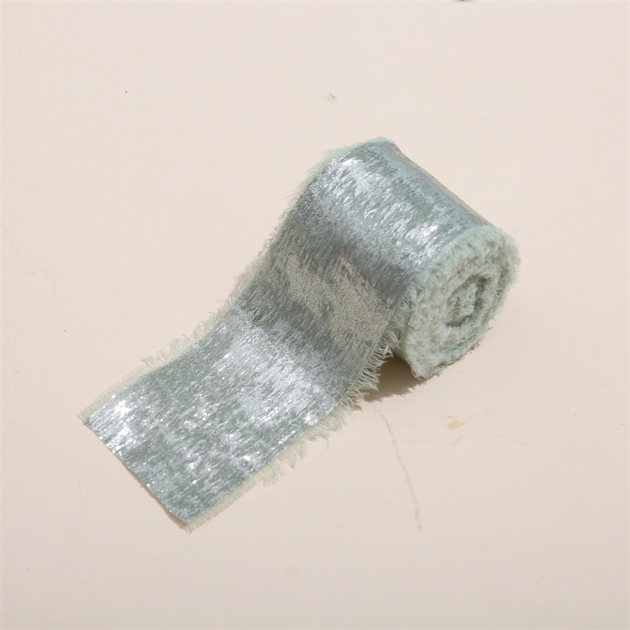 Cuộn ruy băng vải lụa phủ nhũ bạc đồng xé tua viền 4cm x 5yard (1 cuộn) ảnh 22