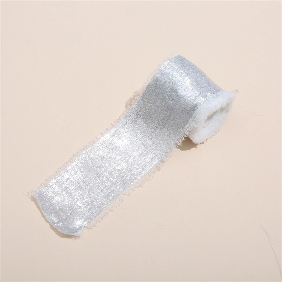 Cuộn ruy băng vải lụa phủ nhũ bạc đồng xé tua viền 4cm x 5yard (1 cuộn) ảnh 25