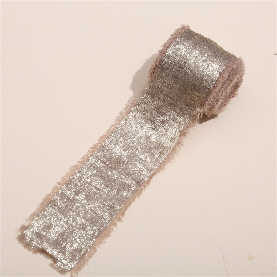 Cuộn ruy băng vải lụa phủ nhũ bạc đồng xé tua viền 4cm x 5yard (1 cuộn) ảnh 26