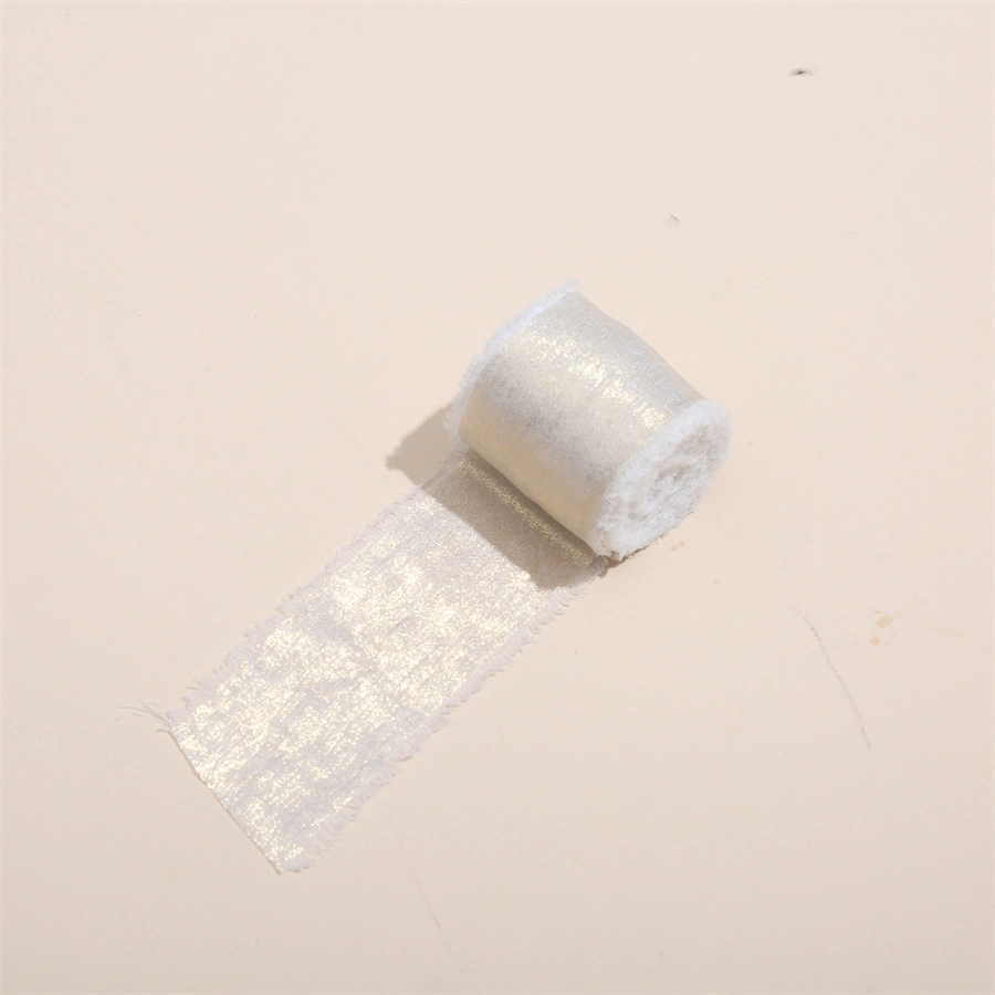Cuộn ruy băng vải lụa phủ nhũ bạc đồng xé tua viền 4cm x 5yard (1 cuộn) ảnh 27