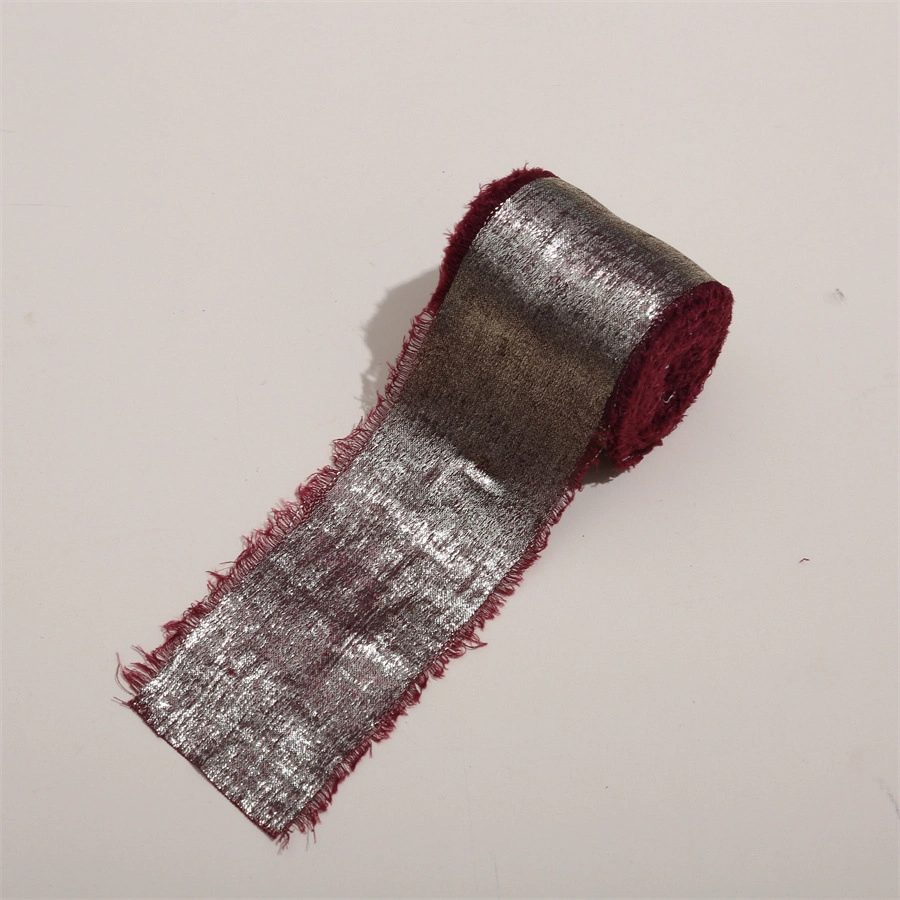 Cuộn ruy băng vải lụa phủ nhũ bạc đồng xé tua viền 4cm x 5yard (1 cuộn) ảnh 29