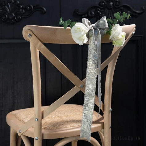 Cuộn ruy băng vải lụa phủ nhũ bạc đồng xé tua viền 4cm x 5yard (1 cuộn) ảnh 6