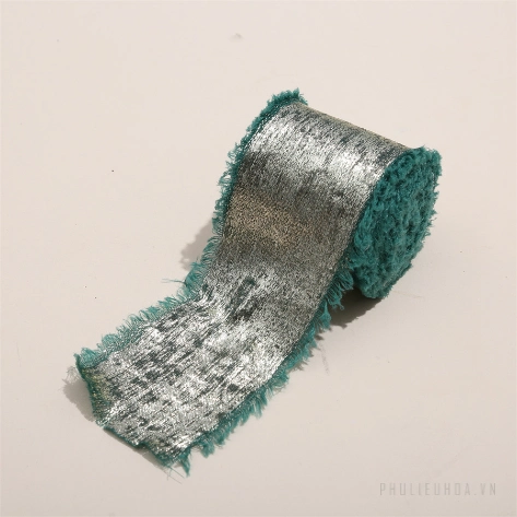 Cuộn ruy băng vải lụa phủ nhũ bạc đồng xé tua viền 4cm x 5yard (1 cuộn) ảnh 18