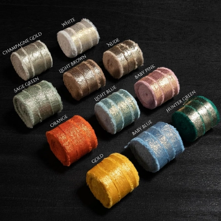 Ảnh sản phẩm Cuộn ruy băng vải lụa phủ nhũ bạc đồng xé tua viền 4cm x 5yard (1 cuộn) 1