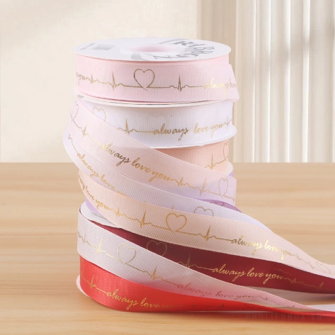 Ruy băng gân in họa tiết đồng nhịp tim always love you 2,5cm x 32yard ảnh 2