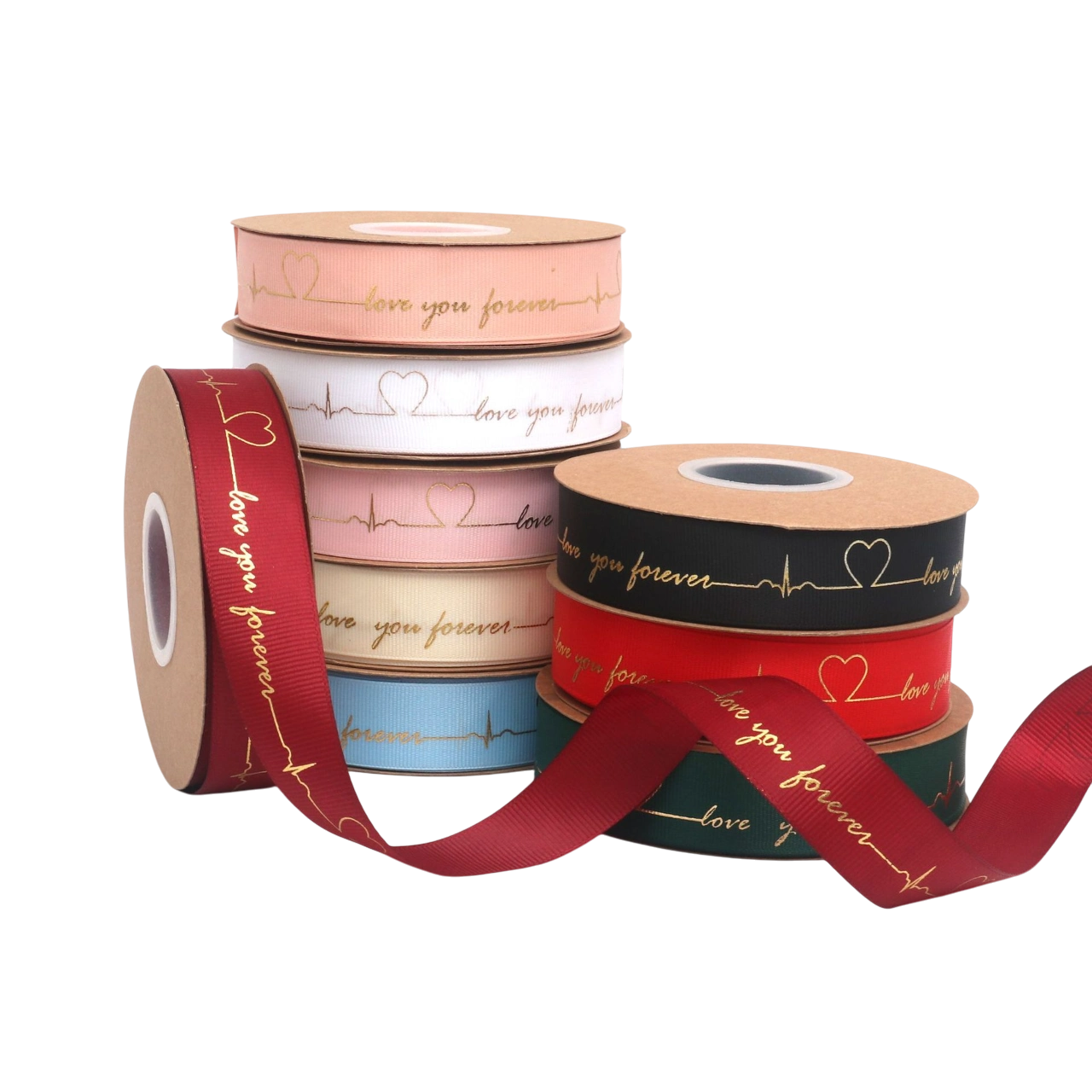 Ruy băng gân in họa tiết đồng nhịp tim always love you 2,5cm x 32yard ảnh 1