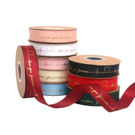 Ảnh sản phẩm Ruy băng gân in họa tiết đồng nhịp tim always love you 2,5cm x 32yard 1