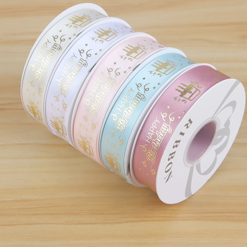 Ruy băng satin sinh nhật in chữ nhũ đồng Happy Birthday khổ 2.5cm x 32yard ảnh 4