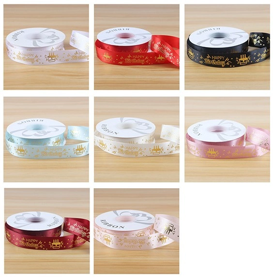 Ruy băng satin sinh nhật in chữ nhũ đồng Happy Birthday khổ 2.5cm x 32yard ảnh 6