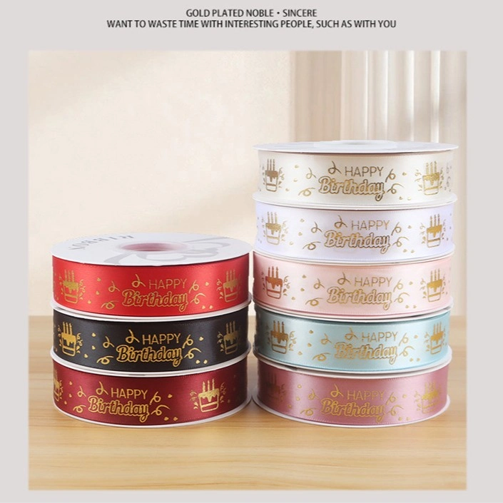 Ruy băng satin sinh nhật in chữ nhũ đồng Happy Birthday khổ 2.5cm x 32yard ảnh 7