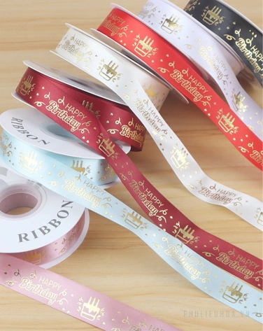 Ruy băng satin sinh nhật in chữ nhũ đồng Happy Birthday khổ 2.5cm x 32yard ảnh 8