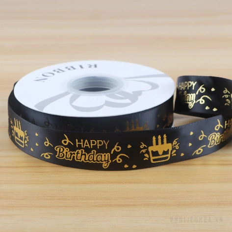 Ruy băng satin sinh nhật in chữ nhũ đồng Happy Birthday khổ 2.5cm x 32yard ảnh 13