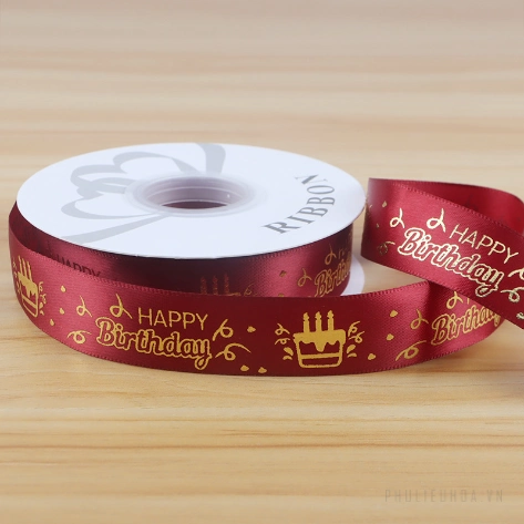Ruy băng satin sinh nhật in chữ nhũ đồng Happy Birthday khổ 2.5cm x 32yard ảnh 14
