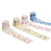 Ảnh sản phẩm Cuộn ruy băng vải voan Chiffon xé tua viền họa tiết hoa lá 4cm x 5yard 1