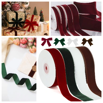 Ảnh sản phẩm Ruy băng nhung đỏ mịn một mặt nhiều bản cuộn 5yard  1