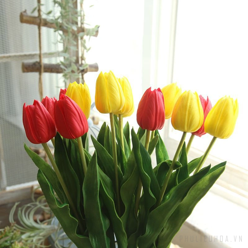 Hoa tulip giả nhiều màu ảnh 21