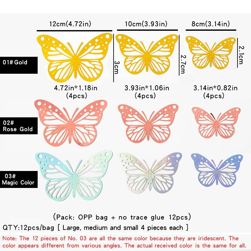 Set bươm bướm giả trang trí 3D nhiều màu sắc ảnh 3