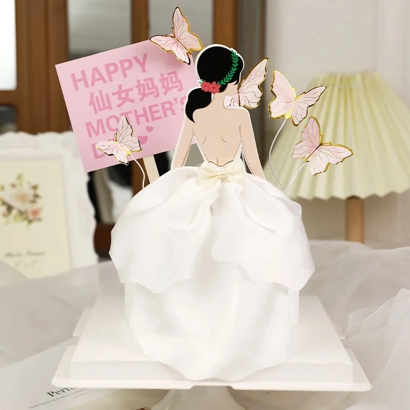 Set 40 thiệp giấy chibi cô gái váy dạ hội trang trí hoa và cắm bánh size 7x12cm ảnh 13
