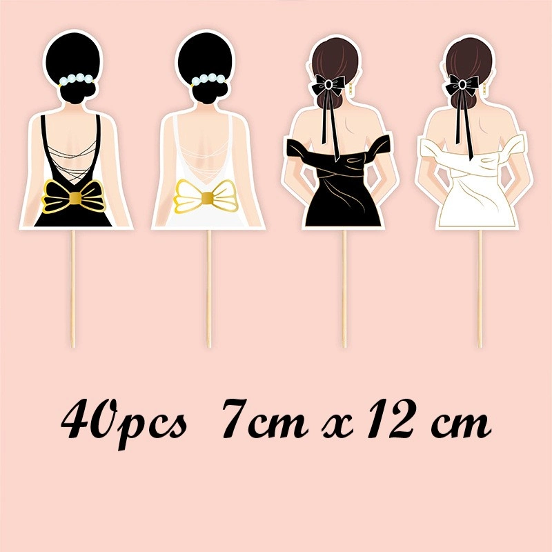 Set 40 thiệp giấy chibi cô gái váy dạ hội trang trí hoa và cắm bánh size 7x12cm ảnh 9