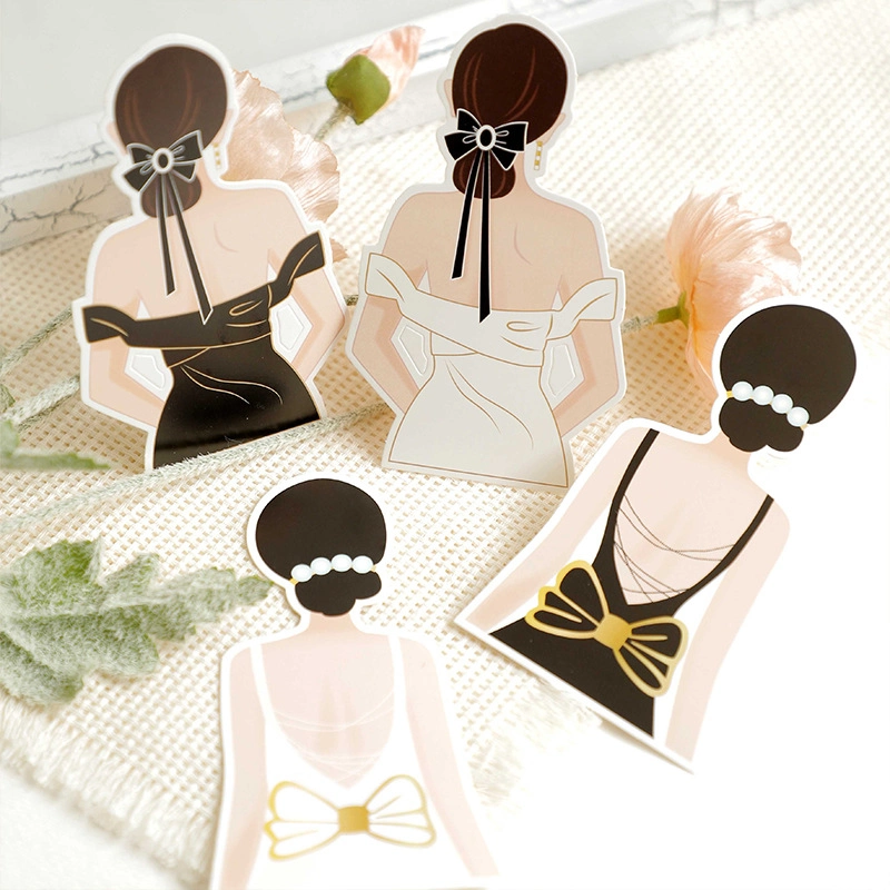 Set 40 thiệp giấy chibi cô gái váy dạ hội trang trí hoa và cắm bánh size 7x12cm ảnh 5