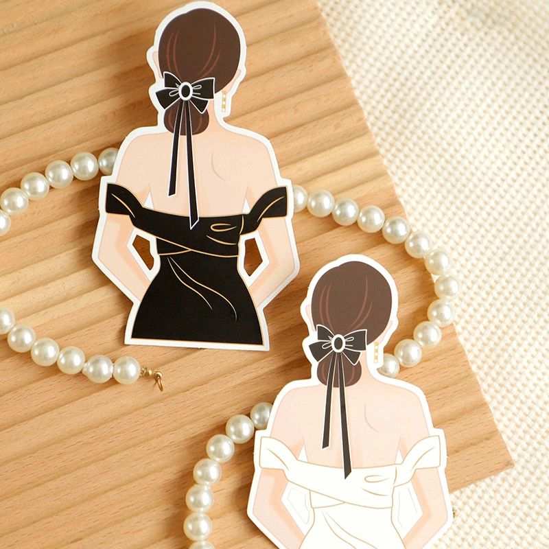 Set 40 thiệp giấy chibi cô gái váy dạ hội trang trí hoa và cắm bánh size 7x12cm ảnh 2