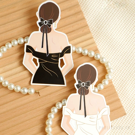 Set 40 thiệp giấy chibi cô gái váy dạ hội trang trí hoa và cắm bánh size 7x12cm ảnh 2