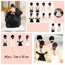 Ảnh sản phẩm Set 40 thiệp giấy chibi cô gái váy dạ hội trang trí hoa và cắm bánh size 7x12cm 1