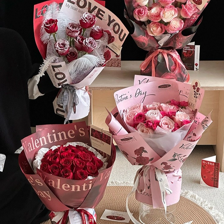 Giấy lót họa tiết hoa hồng đỏ xấp 10 tờ 35x50 Valentine's Day ảnh 6