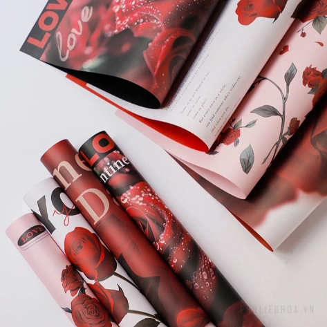Giấy lót họa tiết hoa hồng đỏ xấp 10 tờ 35x50 Valentine's Day ảnh 5